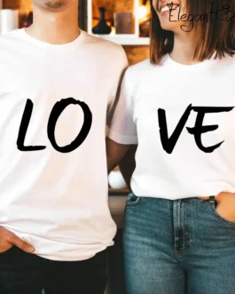 Romantic LO & VE Couple T-Shirt Set in White