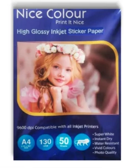 A4 High Glossy Sticker Paper 130gsm – 50 Sheets