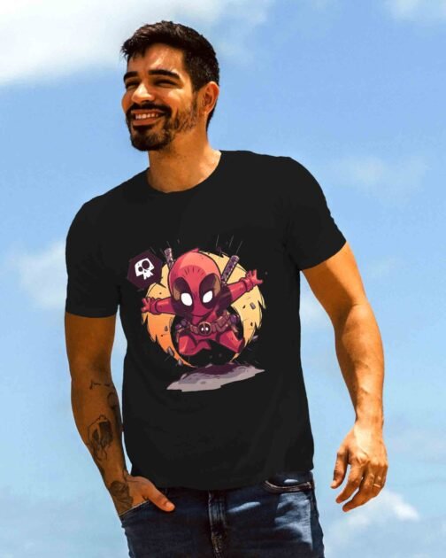 Black Cotton Tshirt For Men (Funky Deadpool Vibe: Black Cotton Tee for Ultimate Coolness)