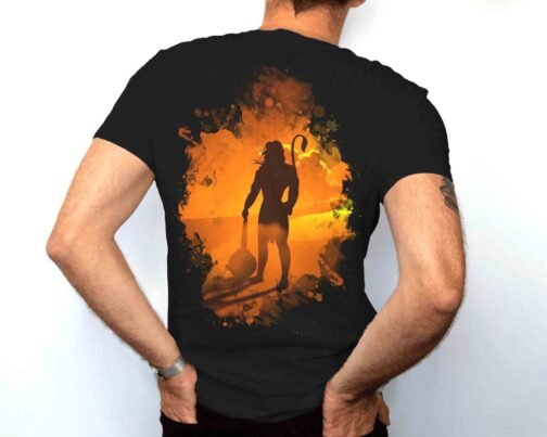 Black Cotton Tshirt For Men (Spiritual Strength Unleashed: Black Tee with Hanuman's Inspiring Design) - Image 2