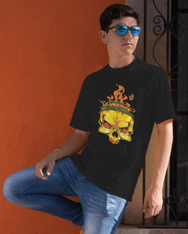 “Blazing Elegance: Fire Skull Design T-Shirts – Fiery and Striking Apparel”